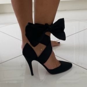 Black satin Loubotuin of Paris "Rubinova " pumps